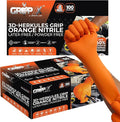 Herkules Grip Heavy Duty 8Mil Orange Nitrile Gloves,3D Raised Diamond Texture-Latex & Powder Free-Industrial, Mechanic