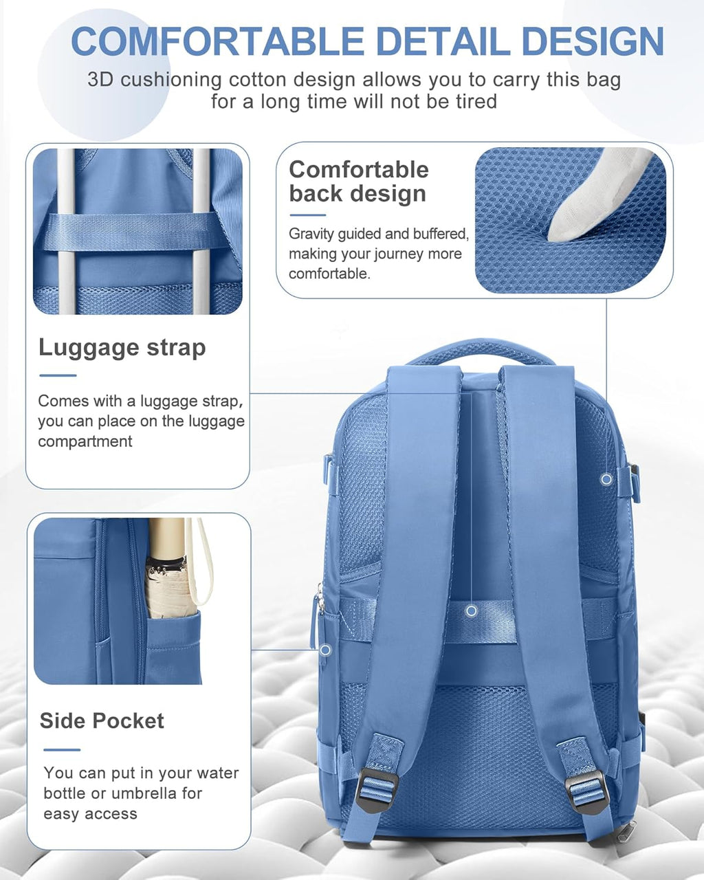 coowoz Travel Backpack for Women Man Carry On Backpack Mochila de Viaje Waterproof Teacher Personal Item Backpack Travel Bag Essentials Rucksack Airplane Accessories Must Haves Sky Blue Small