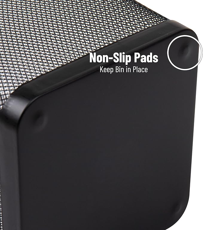 Mind Reader Mesh Trash Can, Waste Paper Basket, Square, Office, Metal Mesh, 9.75"L x 9.75"W x 12.25"H, Set of 2, Black