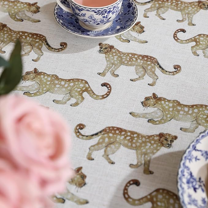 patdrea Designer Linen Table Cloth for Round Table,Leopard Animal Soft Breathable Tablecloth,Dacorative Cover for Kitchen Dining,Parties,Christmas,Thanksgiving,Tea Party,Diameter 67"-from