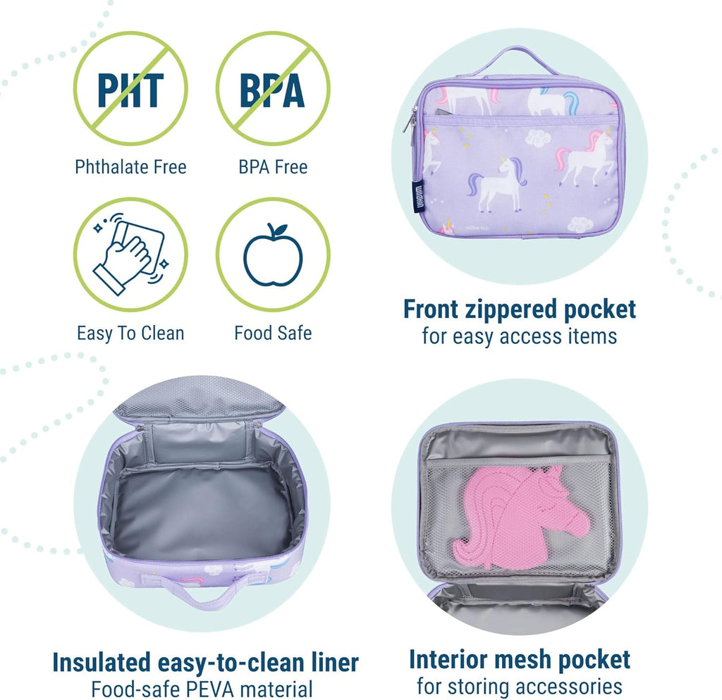 Wildkin Kids Insulated Lunch Box – Durable and Reusable for School & Travel - Unicorn