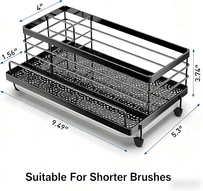 Cisily Large Black Sponge Holder for Kitchen, Sink Caddy Sink Organizer Rack for Kitchen Accessories with Drip Tray, Rustproof and Non-slip, Soap Dispenser Countertop Organizer Essentials for New Home
