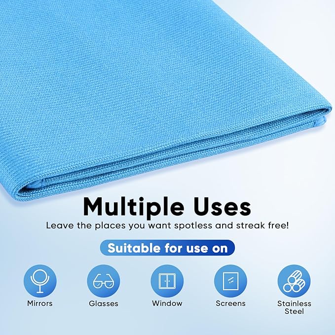 HOMEXCEL Microfiber Glass Cleaning Cloth 12 PK, Lint Free Streak Free, Reusable Cleaning Cloth for Cleaning Windows, Glasses, Mirrors, Screens, Stainless Steel, and More Blue-12”×12”