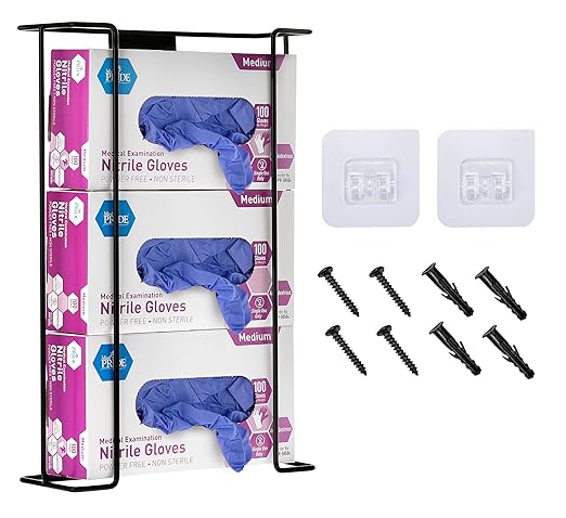 Alpine Glove Holder for Wall Mount - Latex Glove Holder Wire Glove Dispenser for Wall Disposable Glove Box & Tissue Box - Fits 3 Boxes (Black)