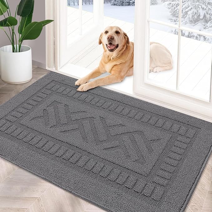 FONEYI Indoor Doormat, Front Back Door Mat Rubber Backing Non Slip Door Mats, 32"x40" Low-Profile Absorbent Resist Dirt Entryway Doormat Inside Floor Mats Entrance Washable, Entry Doormats, Grey