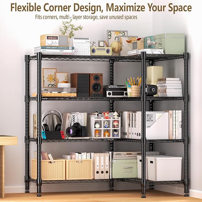 Himimi 4-Tier Heavy Duty Metal Storage Rack, 1200LBS Adjustable Wire Shelving for Storage, Standing Storage Shelf Units for Kitchen Garage Pantry Laundry, 60" W x 14" D x 60" H, Black