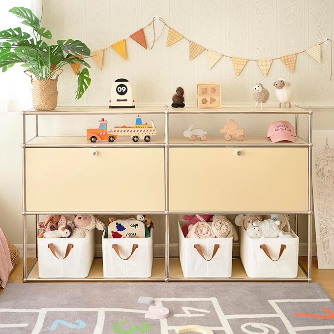 GRANNY SAYS Storage Baskets for Shelves, Closet Organizer Bins, Clothes Storage Bins with Metal Frame, Large Baskets for Organizing and Storage, Collapsible, Ivory, 2-Pack