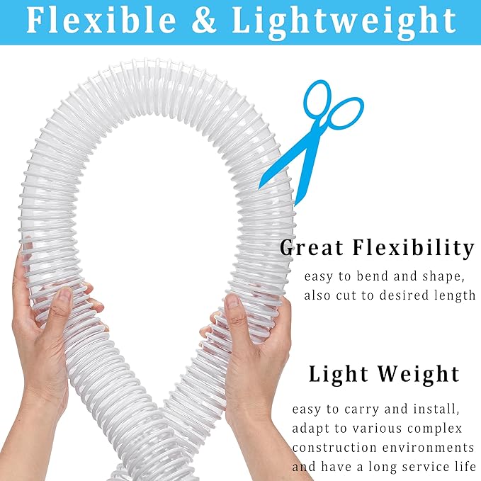 Dust Collection Hose 1-1/2 in × 10 ft Heavy Duty Clear Flexible PVC Reinforced Thicken Helix Suction Discharge Corrugated Pipe Hose for Fume Dust Collector Fitting Wood Chip Saw (1.5 inch 38mm hose)
