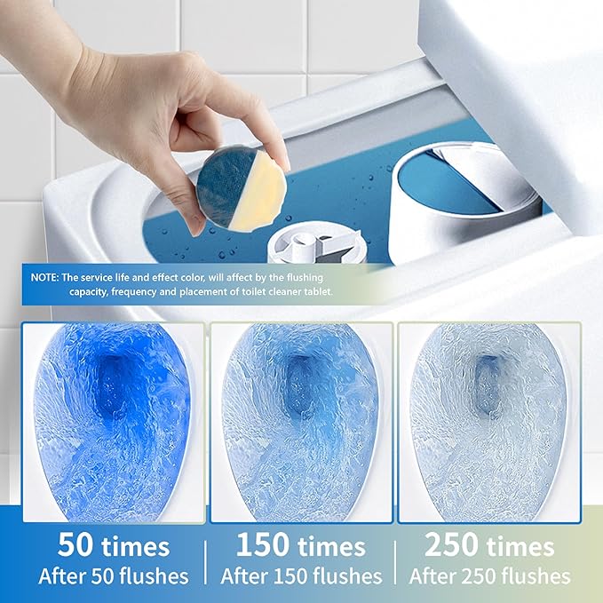 Toilet Bowl Cleaner Tablets, Automatic Toilet Bowl Cleaners, Long-Lasting Toilet Tabs Drop in Tank for Deodorizing & Descaling, Blue & Yellow, 12 Packs