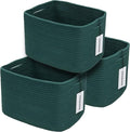 Cotton Rope storage Basket Bins14.5X9.5X9.3“ Basket for Organizing Shelves Rectangle Decorative Baskets For storage Clothes Toys Books Towels Square Wicker Nursery basket organizer 3 pack Dark green