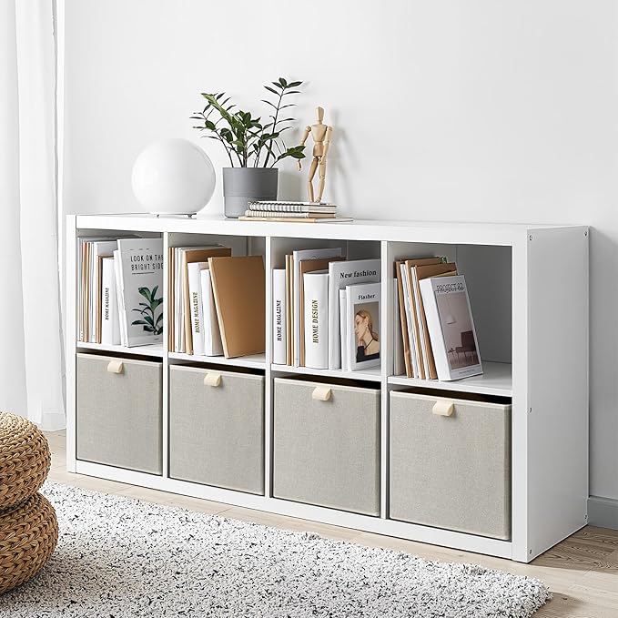 Storage Baskets, 11.8-Inch Woven Fabric Bins, Storage Cubes with Reinforced Handles, Organizer Bins for Closet Shelves, Foldable, for Toys, Clothes, Natural Beige (3PCS/Beige-11.8*11.8*11.8inch)