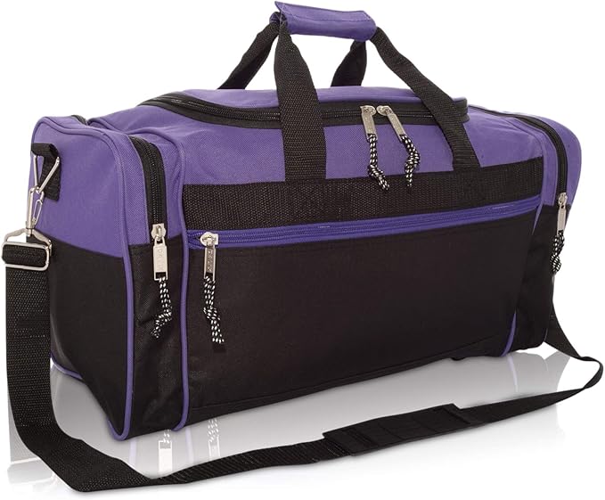 DALIX 21" Blank Sports Duffle Bag Gym Bag Travel Duffel with Adjustable Strap in Purple