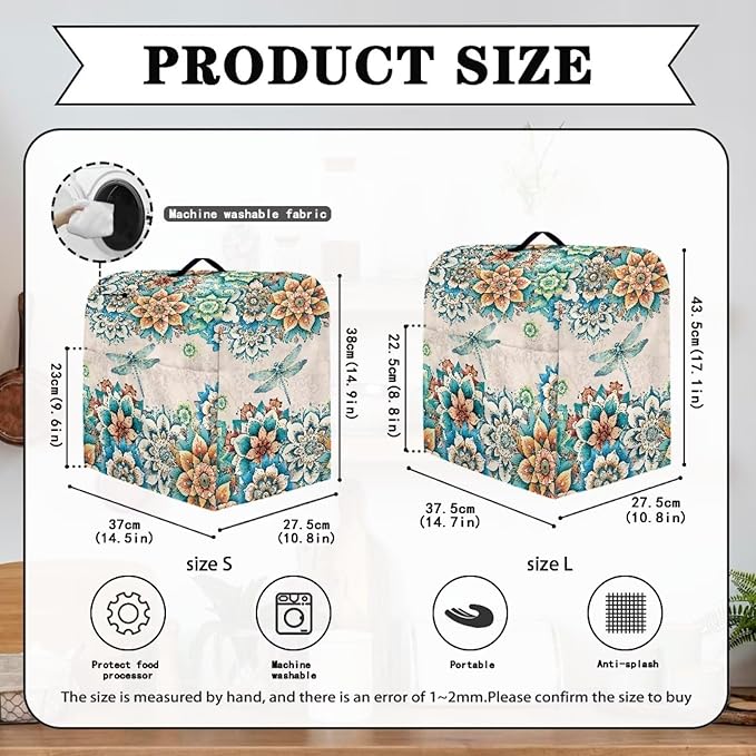 Stand Mixer Covers Compatible with 4.5-5 Quarts Boho Flower with Dragonfly Kitchen Aid Stand Mixer Dust Protector Cover Organizers with Handle Pocket