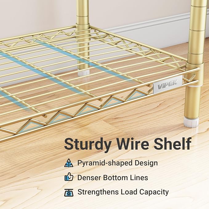 VIPEK V50 Extra Large Portable Closet Rack Bedroom Armoire Freestanding Wardrobe Closet, Heavy Duty Clothes Rack Multi-Functional Metal Clothing Rack for Hanging Clothes, Max Load 1300lbs, Gold