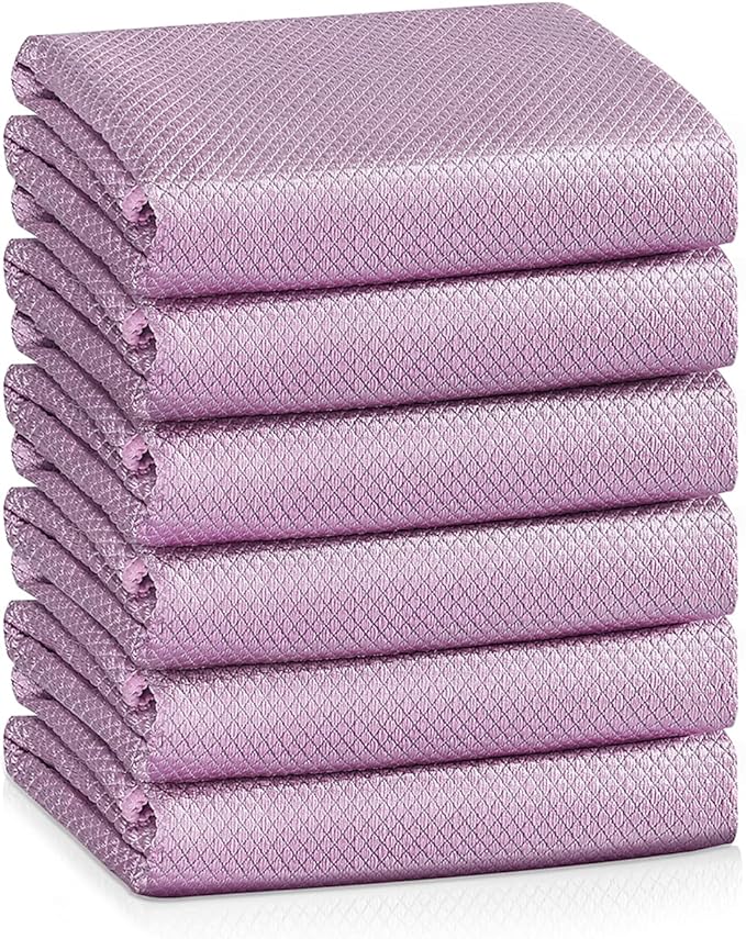 Easy Clean Fish Scale Nanoscale Cleaning Cloth,Streak Free Microfiber Glass Cleaning Cloths for Window Mirrors Windshields,Lint Free Microfiber Polishing Cleaning All-Purpose Towel Pack of 6(Purple)