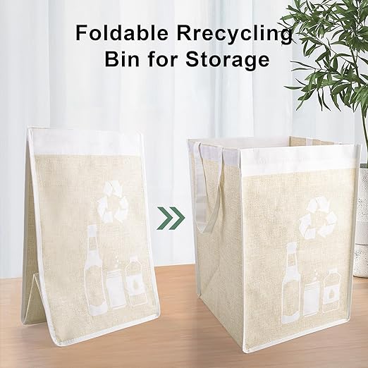 Recycle Waste Bag for Kitchen Home- Indoor Recycling Bins Trash Sorting Organizer, Reusable and Waterproof, Yellow, 2 Pack