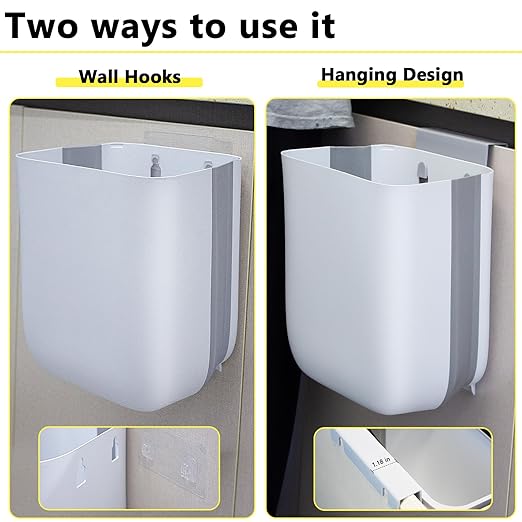 Soddeph 3.2 Gallon Foldable Hanging Trash Can for Cabinet Door,Kitchen Compost Bin,Wall-Mounted Plastic Garbage Can for Countertop or Under Sink, Bathroom and RV,No Lid (White)