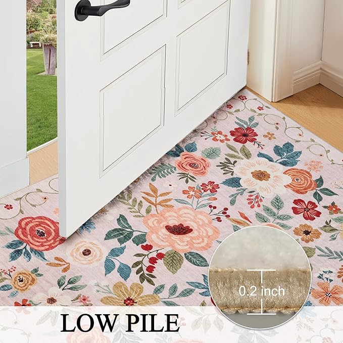 DUKINO 3x10 Runner Rug for Hallway, Washable Kitchen Floral Runner Rug with Non Slip Backing, Low Pile Soft Boho Carpet for Kitchen, Hallway, Entryway, Laundry, Bedroom, Beige