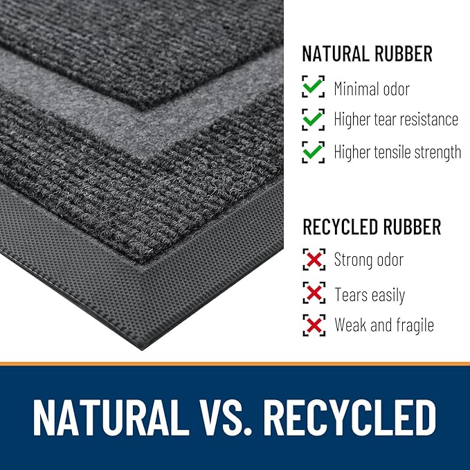 OLANLY Half Circle Door Mat Indoor Outdoor Entrance Welcome, Waterproof All-Season, All-Weather Doormat, Sturdy Natural Rubber, Low Profile, Easy Clean Patio Porch Entryway Mat, 36x24, Grey