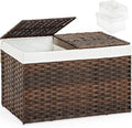 Storage Basket with Lid Wicker Baskets for Storage with 2 Separate Lid 42.3 Gallon (160 L) 29.9 x 17.3 x 18.1 Inches Rattan Woven Large Wicker Basket with 2 Liners for Bedroom Laundry Brown