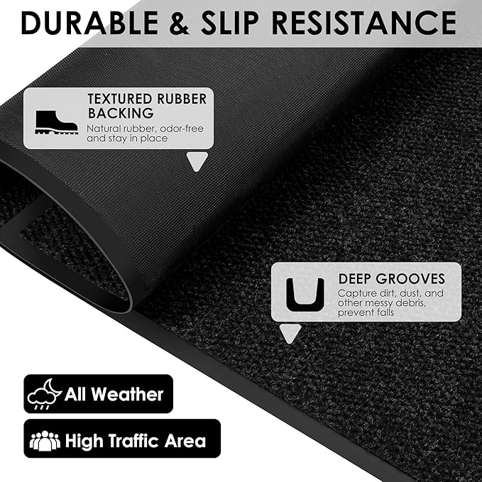 3′ x 27′ Front Door Mat Indoor Outdoor Entrance, Commercial Floor Mat Heavy Duty Dirt Trapper Entryway Doormat, Custom Size Non Slip Rubber Backing Welcome mat, Door Mat for High Traffic Area