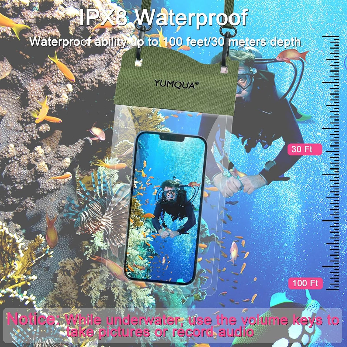 Large Waterproof Phone Pouch 2 Pack, IPX8 Waterproof Cell Phone Case Dry Bag Compatible with iPhone 15 14 13 12 Pro Max/Galaxy S23 Ultra S22 Pixel 4 XL Up to 7.5", Black+Army Green