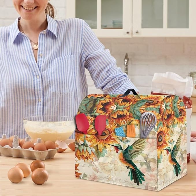 Stand Mixer Covers Hummingbird Sunflower Print Stand Mixer Dustproof Cover Compatible with Kitchen Aid Mixer Washable Stand Mixer Covers for 4.5-5 Qt Mixer