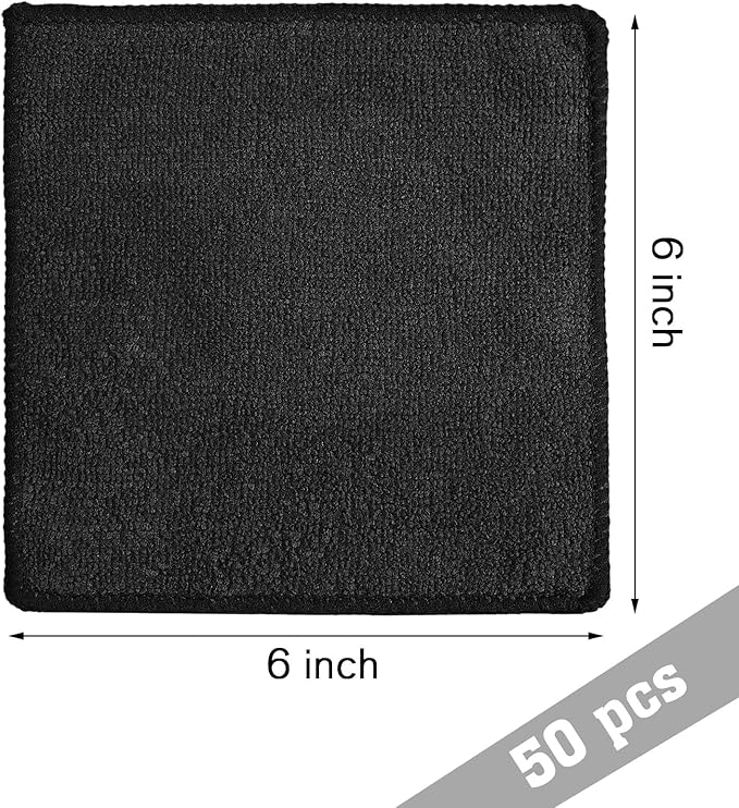 Tanlade Microfiber Cleaning Cloth 6"x6" Cleaning Rags Reasonable Kitchen Towels Microfiber Towels Cars Wash Dry Erase Cloth(Black,50 Pcs)