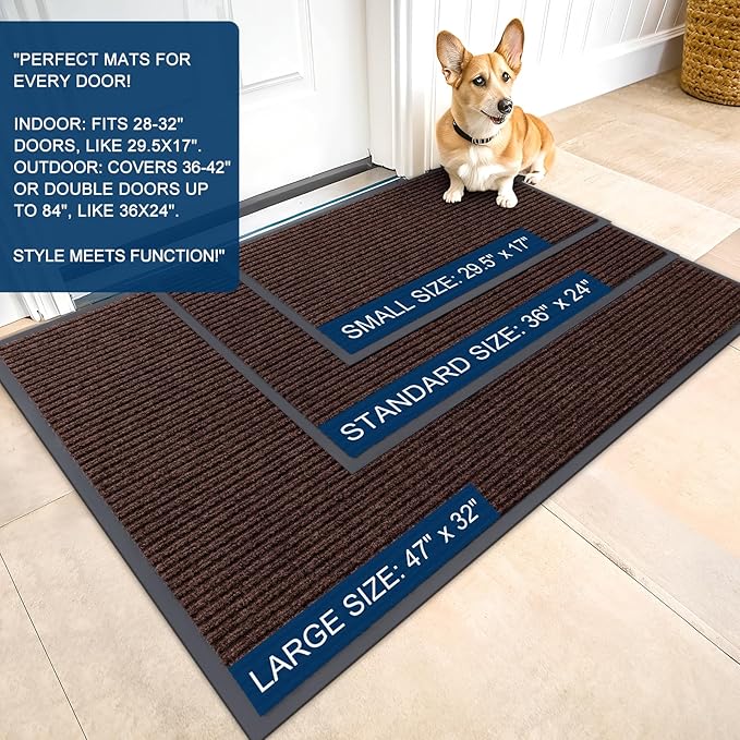 OLANLY Front Door Mat Indoor Outdoor Entrance, Waterproof Heavy Duty Doormat, Fade Resistant, Low Profile, Easy Clean Patio Porch Welcome Floor Mats for Entry, 47x32, Brown