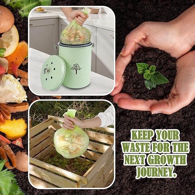 AOSION Countertop Compost Bin Kitchen，Odorless Indoor Compost Bin with Lid and Compost Bags,Compost Bucket Composter Container for Food Waste,Green