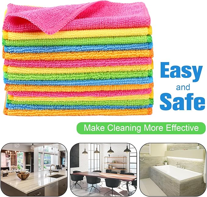 Tanlade Microfiber Cleaning Cloth Cleaning Rags Reasonable Kitchen Towels Microfiber Towels Cars Wash Dry Erase Cloth(6 x 6 Inch,Green/Blue/Yellow/Pink/Orange,50 Pcs)