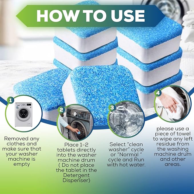 True Fresh Washing Machine Cleaner Tablets, 15 Solid Deep Cleaning Tablet, Finally Clean All Washers Machines Including HE Front Loader Top Load