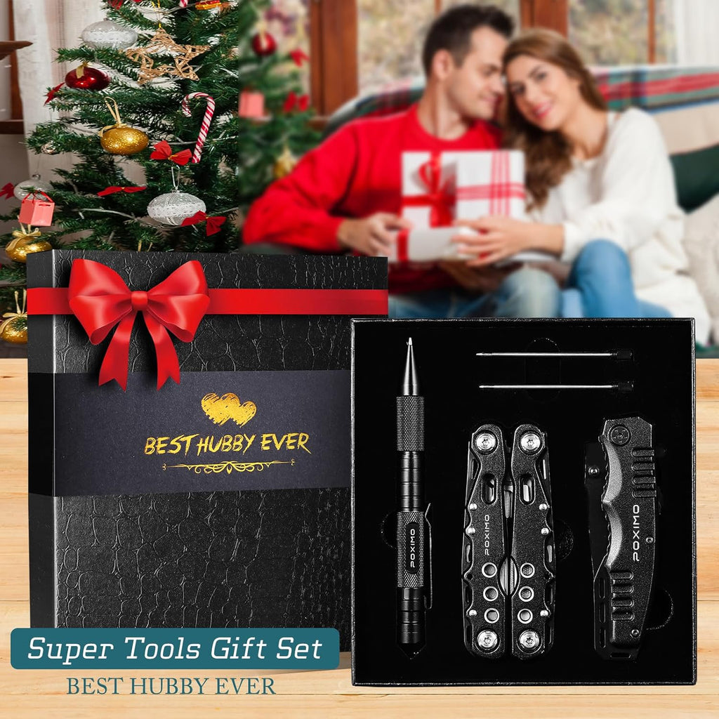 Men Gifts for Hubby from Wife, Multi tools Gift Set "BEST HUBBY EVER" with Multitool Pliers, Pocket Knife, Tactical Pen, Stocking Stuffers EDC Multi-tools(BEST HUBBY EVER)