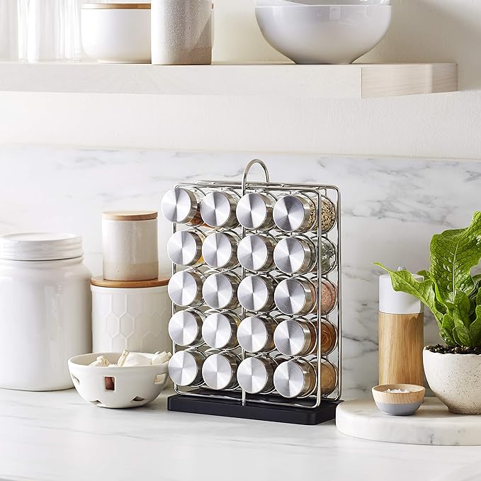Amazon Basics 20 Jars Spice Organizer Rack, Silver (Pack of 4)