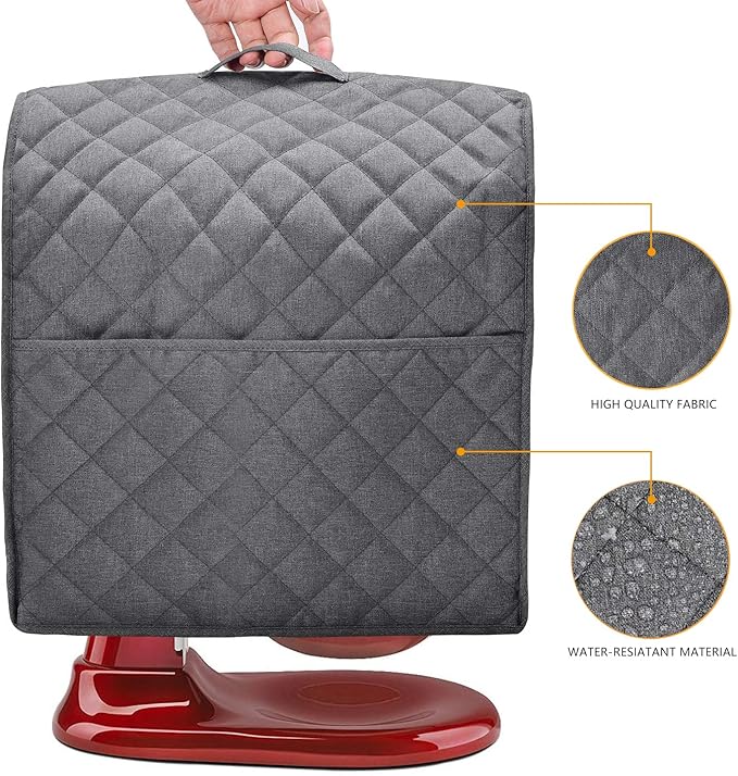 Stand Mixer Dust Cover with 3 Pockets Compatible with KitchenAid Tilt Head, Easy Cleaning,Can Ironable (Dark Gray, Fits for 4.5-Quart and All 5-Quart)