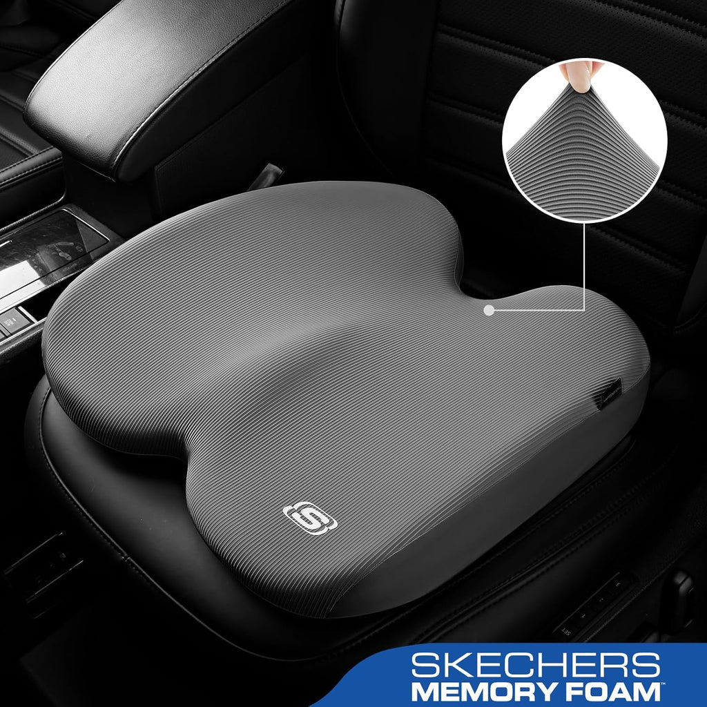 Skechers Memory Foam Seat Cushion,Ribbed Fabric Office Chair Cushion for Tailbone Pain Relief,Butt Pillow for Office Chair,Car Seat Cushion,Long Sitting Office Workers,and Car Drivers,Gray