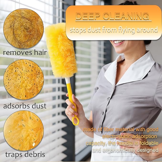 Duster Refills Compatible with Swiffer Duster, 360 Heavy Duty Multi Surface Duster Replacement with 1 Short Handle and 3FT Extenda Handle for Cleaning Furniture, Blind, Ceiling Fans(yellow-360-40pack)