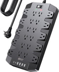 10 Ft Extension Cord Power Strips with Surge Protection, SUPERDANNY Surge Protector with 22 Outlets, 2 USB-C and 4 USB-A, 2100J, 10Ft Flat Plug Heavy Duty Extension Cord (1875W/15A) for Home, Office