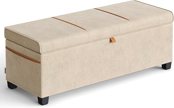 SONGMICS Storage Ottoman Bench, Storage Chest, 15.7 x 43.3 x 15.7 Inches, End of Bed Bench, 27 Gal. (103 L), for Bedroom, Entryway, Living Room, Cappuccino Beige ULSF533L01