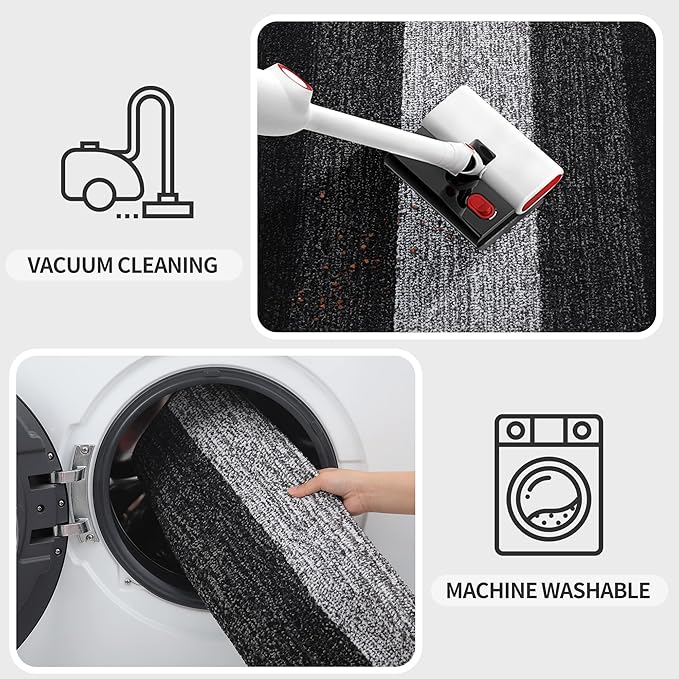 Kitinjoy Indoor Outdoor Door Mat, 71x47 Non-Slip Absorbent Dirt Trapper, Low-Profile Washable Inside Entrance Front Floor Mat, Sturdy Soft Entry Doormats for Entryway, Black