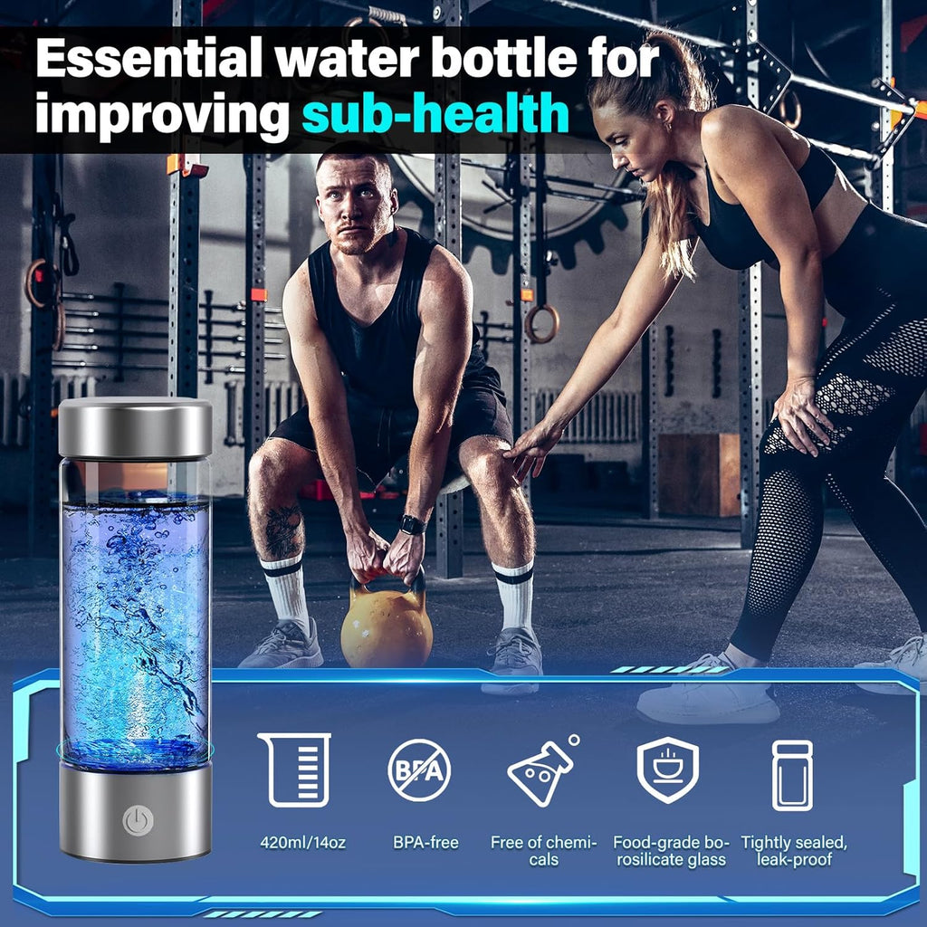 Hydrogen Water Bottle, 3000PPB Portable Hydrogen Water Ionizer Machine, Rechargeable Hydrogen Water Bottle Generator,with SPE & PEM, Hydrogen Water Cup for Exercise, Travel, Home, Office(1pcs)