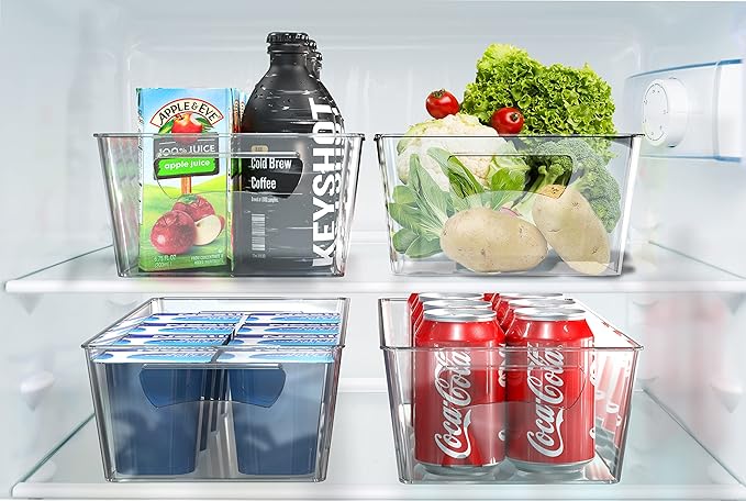 Simple Houseware 4 Pcs Pantry Clear Bin Storage Organizer, 14" x 7" x 3.75"