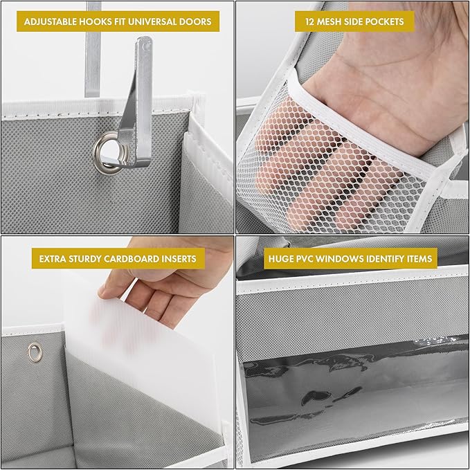 HOMELUX THEORY 2 PC Heavy Duty Over the Door Organizer 55x14x6.7, 6 Large Front & 12 Side Pockets, Hanging Storage Closet Door Organizer for Bedroom, Bathroom and Baby Nursery Storage (Baby Blue)
