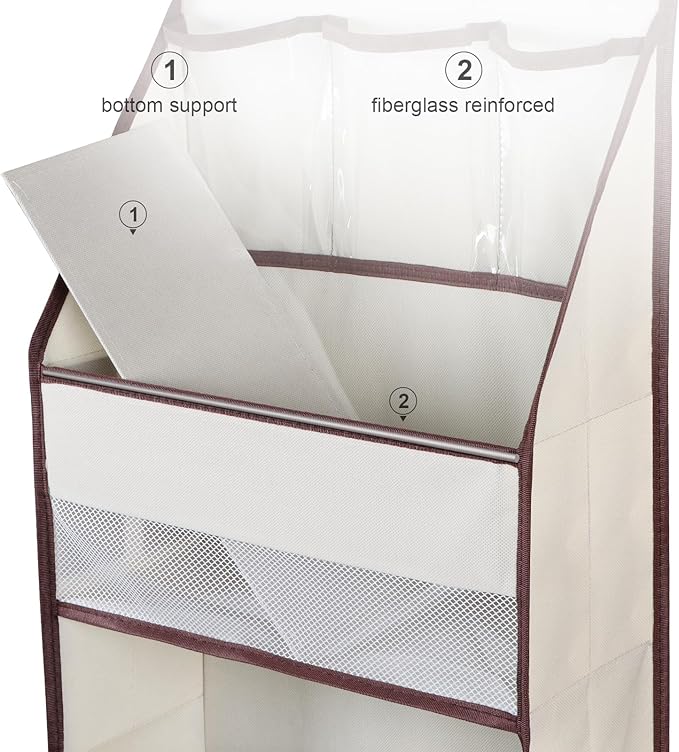 Univivi 6-Shelf Over Door Hanging Organizer Fabric Baby Door Storage with 5 Large Pockets and 3 Small PVC Pockets Wall Mount Hanging Storage Organizers for Baby Essential (Beige)