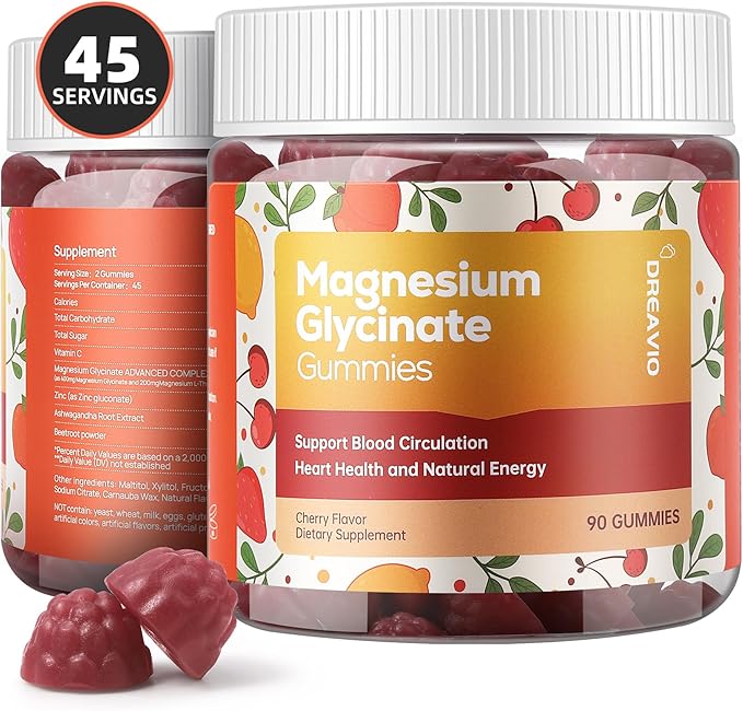90 Count Magnesium Glycinate Gummies 400mg w/Ashwagandha Supplement - Sugar Free Zinc Magnesium Glycinate Supplement Ashwagandha Gummies for Adults