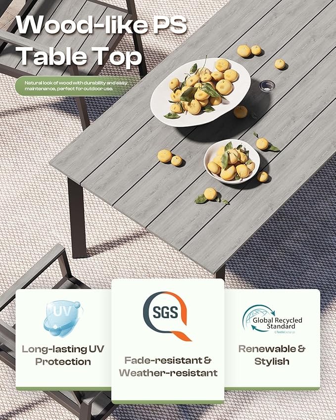 67"*32.3"*29.5" Patio Dining Table, Seamless Rectangle Aluminum + HDPS Outdoor