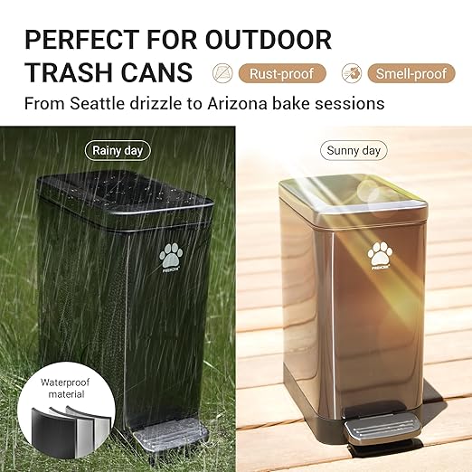 Dog Poop Trash Can Outside with Poop Scooper for Dogs, 12L/3.2Gal Metal Outdoor Garbage Can with Lid Suitable for Small, Medium and Large Dogs (Tungsten Steel)