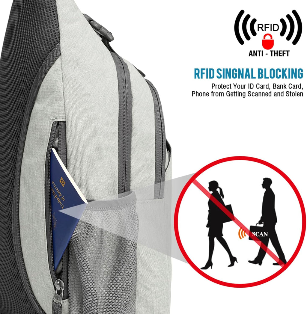 G4Free Sling Bag RFID Blocking Sling Backpack Crossbody Chest Bag Daypack for Hiking Travel(Gainsboro)