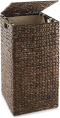 Casafield Laundry Hamper with Lid and Removable Liner Bag - Espresso, Woven Water Hyacinth Square Laundry Basket Sorter for Clothes and Towels