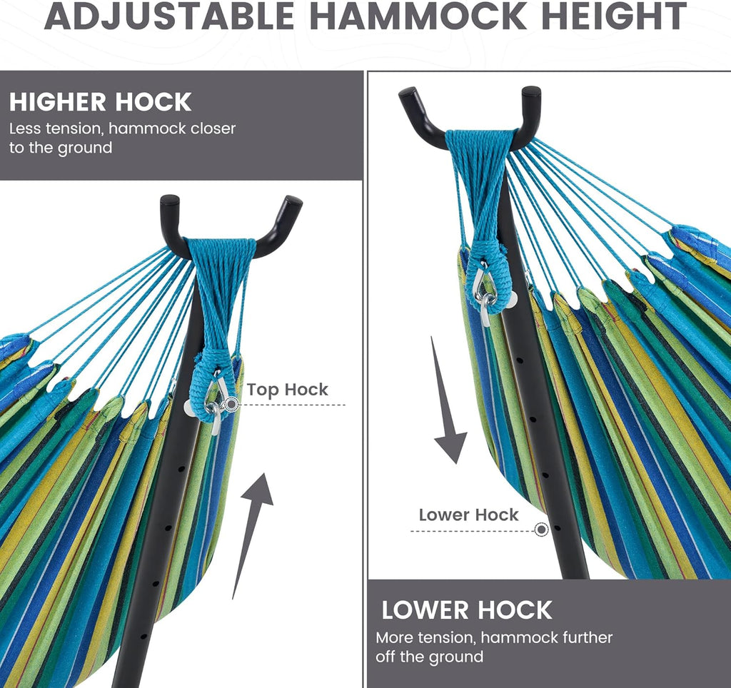 Lazy Daze Hammocks Double Hammock with 9FT Space Saving Steel Stand Includes Portable Carrying Case, 450 Pounds Capacity (Blue&Yellow)